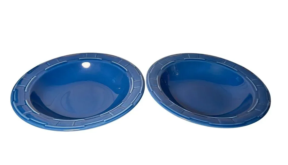 Longaberger Pottery Woven Traditions Cornflower Blue 9” Individual Pasta Bowls.